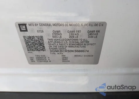 2019 Chevrolet Blazer from USA, damaged, VIN 3GNKBCRS0KS688674